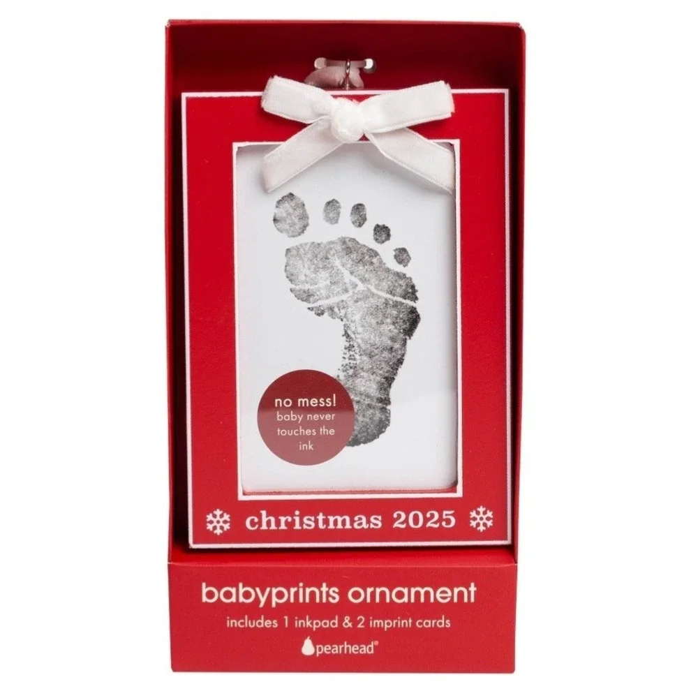 Pearhead Babyprints Photo Ornament Newborn Baby Handprint Footprint DoubleSided